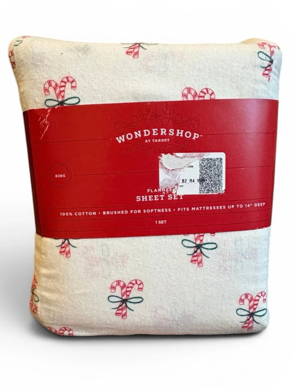 Wondershop Candy Cane Flannel Sheet Set KING Holiday NEW